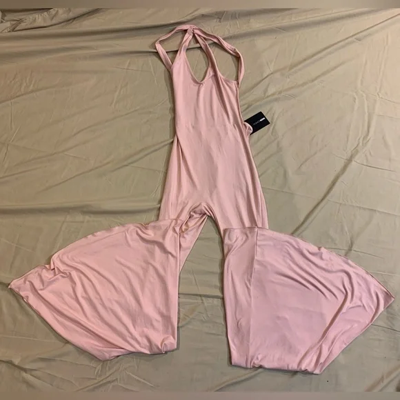-NWT- Fashion Nova Blush Pink Flared Jumpsuit - Picture 3 of 16